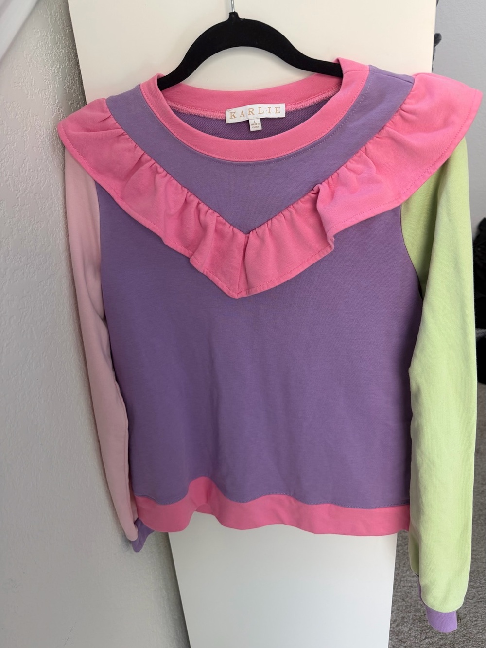 Karlie Color block Ruffle Sweatshirt
